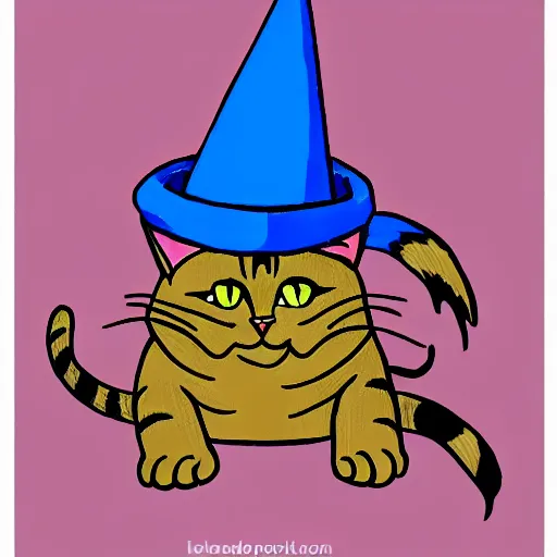 Image similar to drawing of a cat using witch hat. cartoon. cute. anime style.