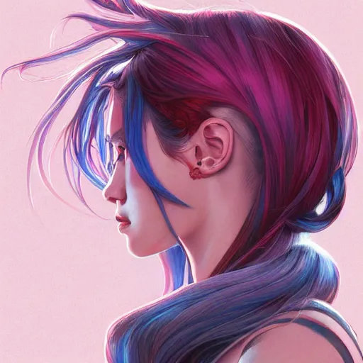 Image similar to portrait of beautiful symmetrical anime girl, rainbow hair, attractive, casual, modern, victoria's secret, highly detailed, digital painting, artstation, concept art, smooth, sharp focus, illustration, art by artgerm, greg rutkowski and alphonse mucha, 8 k,