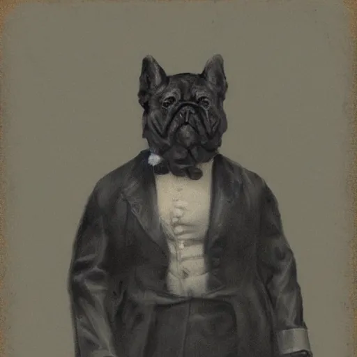 Prompt: victorian dog man painted with charcoal