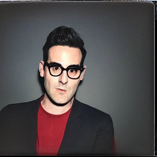 Prompt: polaroid of dan levy from schitt's creek, harsh flash