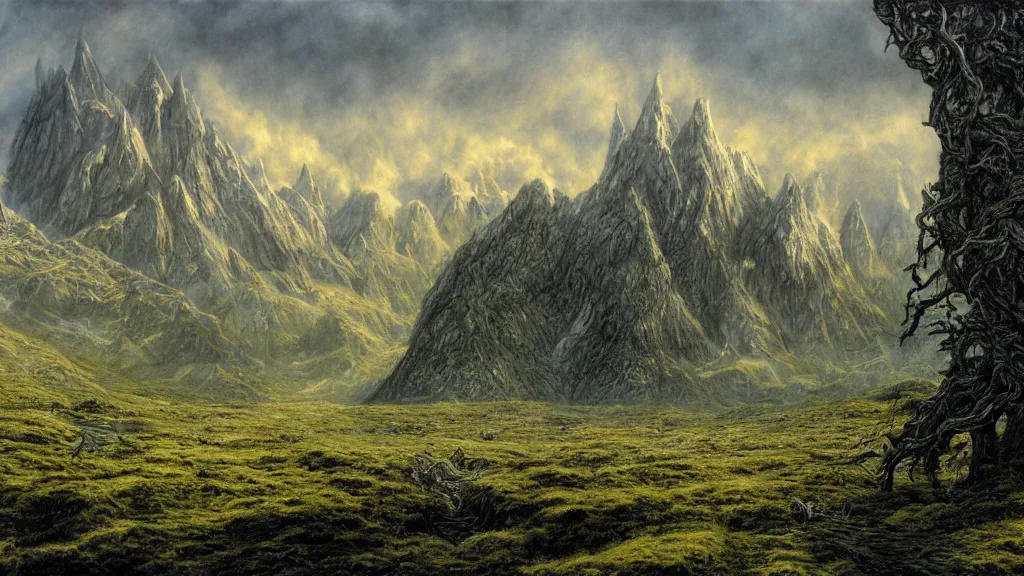 Image similar to lord of the rings scenery, by alan lee, intricate, lord of the rings calendar, smooth, detailed terrain, oil painting, high detail, trending artstation, concept art, matte painting