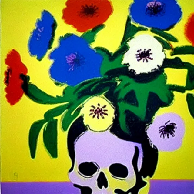 Prompt: a beautiful painting chinese porcelain inserts skull flowers, by andy warhol henri matisse realistic oil painting