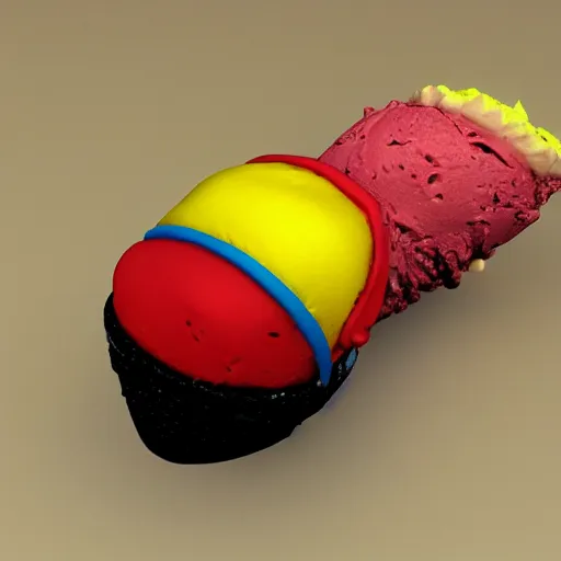 Image similar to poorly rendered 3 d clown ice cream cone