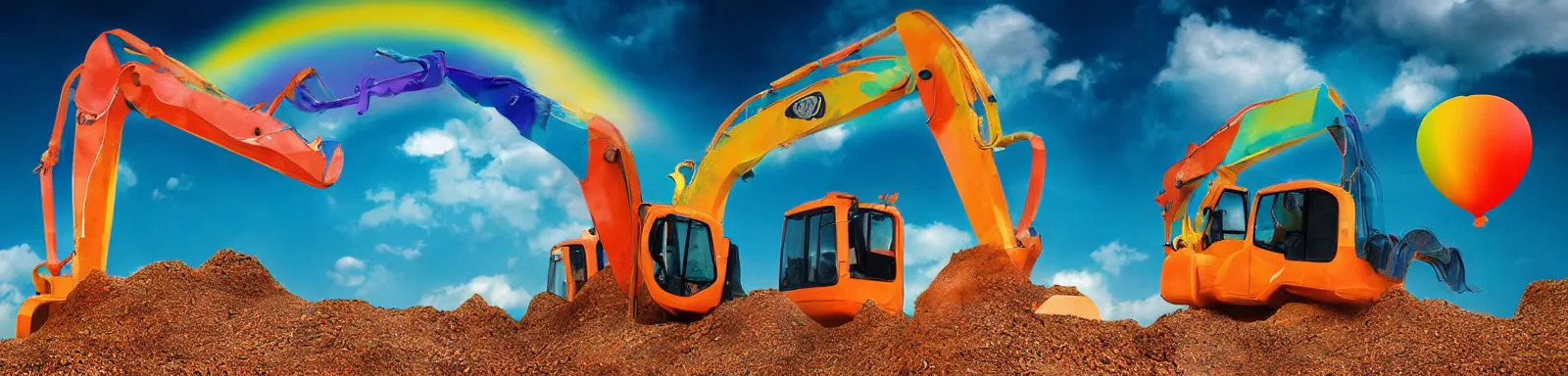 Prompt: Fluffy ballon-like excavators, colourful, rainbow colours, 1080px, advanced digital art