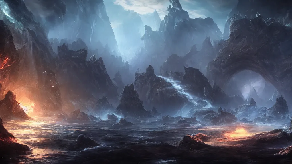 Image similar to abyssal continent, fantasy artwork, very very very beautiful scenery, hd, hdr, ue5, ue6, unreal engine 5, cinematic 4k wallpaper, 8k, ultra detailed, high resolution, artstation, award winning