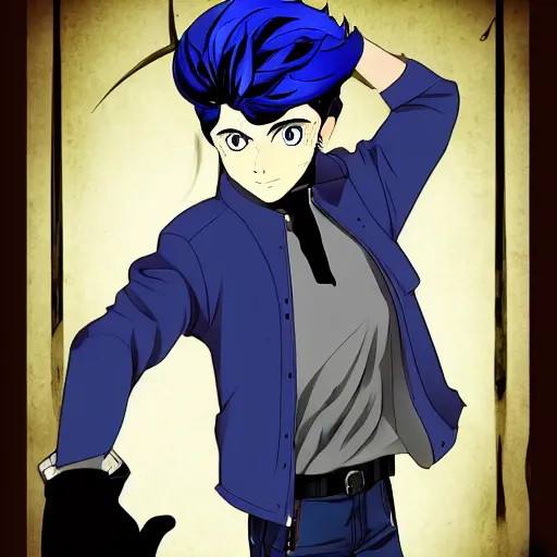 Image similar to old charismatic mechanic, jojo anime style