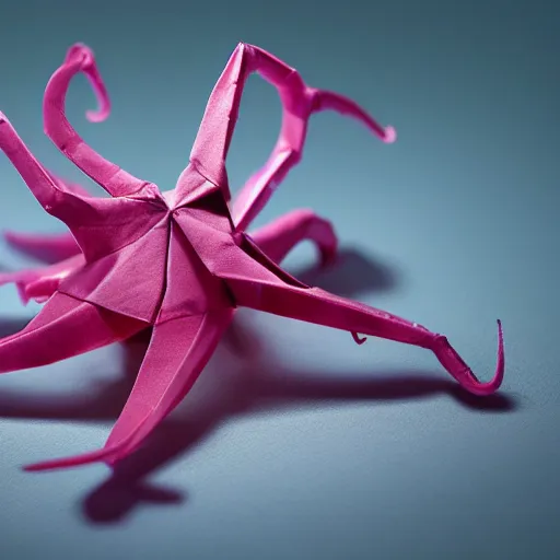 Image similar to an origami octopus, macro photography, ambient light