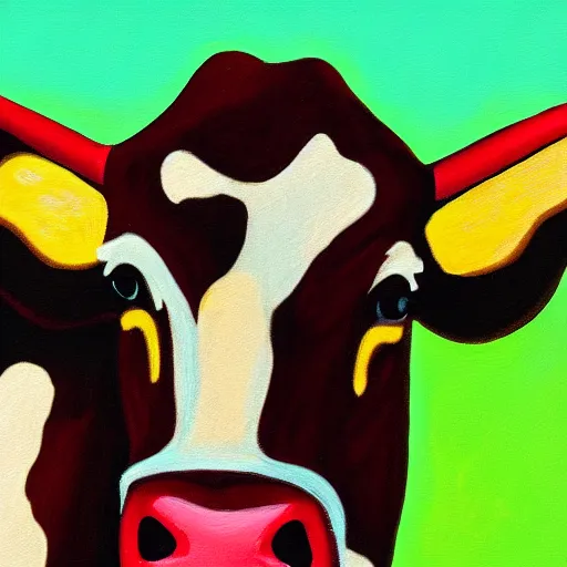 Prompt: a stylized painting of a cow looking into the camera, 4 k,