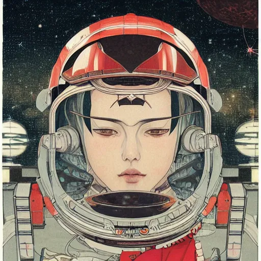 Image similar to a beautiful ukiyo painting of retrofuturistic space station, detailed symmetrical close up portrait, intricate complexity, by takato yamamoto, wlop, krenz cushart. cinematic dramatic atmosphere, sharp focus