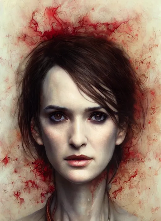 Prompt: winona ryder painting, highly detailed, cinematic, 8 k, by stanley artgerm, tom bagshaw, greg rutkowski, carne griffiths, ayami kojima, beksinski, trending on deviantart, hyper - detailed, horror, full of color,