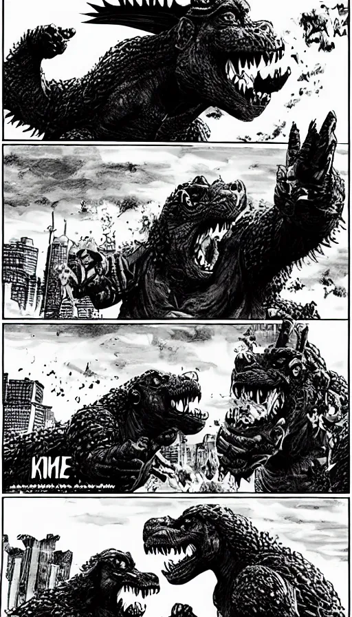 Image similar to kong vs godzilla, comic page