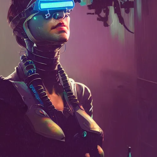 Prompt: a expressive portrait photograph of cyberpunk woman with nightvision goggles in dramatic lighting, depth of field background, artstation, concept art by jim burns and greg rutkowski, a realism masterpiece, james gilleard, bruegel, alphonse mucha, and yoshitaka amano