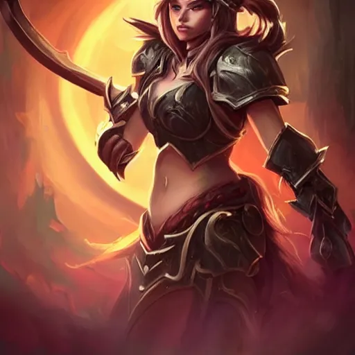 Prompt: a beautiful woman warrior long hair. wearing black leather armor. holding a spoon. league of legend concept art champion. dogital art. award winning high definition