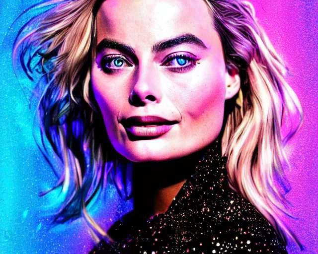 Image similar to led neon art of margot robbie, digital art, hyper detailed, award winning