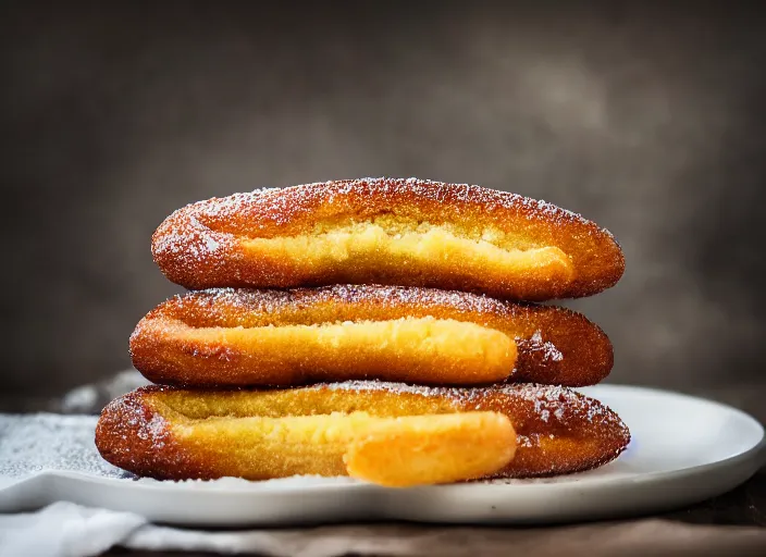 Image similar to dslr food photograph of deep fried twinkie cut in half, 8 5 mm f 1. 8