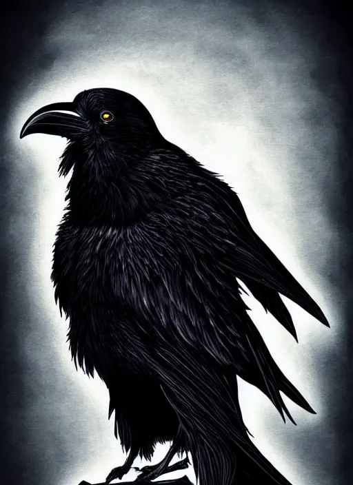 Image similar to raven warlock, wind magic, exquisite details, black beard, white background, by studio muti