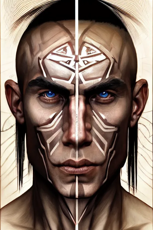 Image similar to symmetry!! portrait of zahn mcclarnon in the style of god of war, machine parts embedded into face, intricate, elegant, highly detailed, digital painting, artstation, concept art, smooth, sharp focus, illustration, art by artgerm and greg rutkowski and alphonse mucha, 8 k