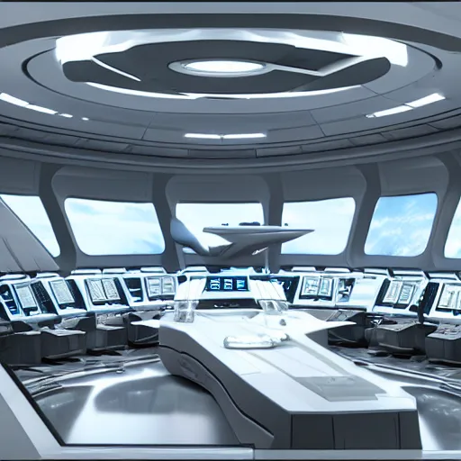 Image similar to Interior of a futuristic luxurious starship command center, 4k, artstation, cgsociety, cinematic lighting