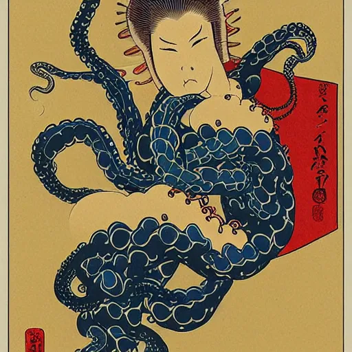 Image similar to octopus woman ukiyo - e style,