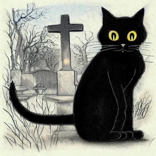 Image similar to black cat in graveyard at midnight halloween tattoo on shoulder by anton pieck, intricate, extremely detailed, digital painting, artstation concept art