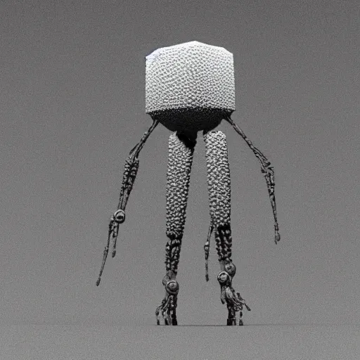 Prompt: scanning electron microscope image of a mecha Bacteriophage