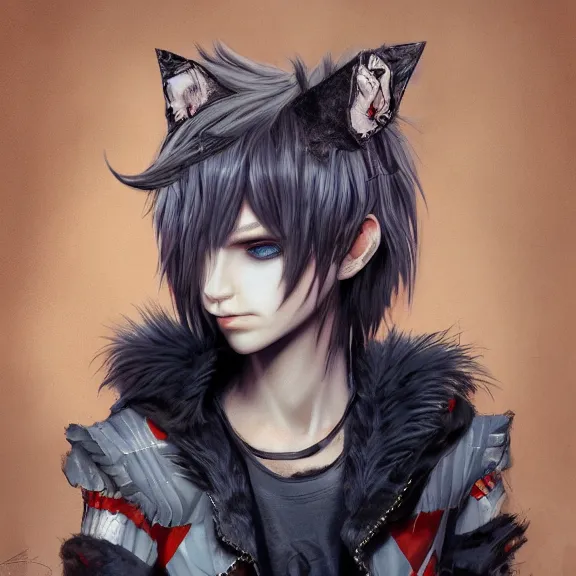 Image similar to emo boy with cat ears and tail, fantasy artwork, award winning, hyper detailed, very very very very very very very very very very very very very very very very very beautiful, studio lighting, artstation