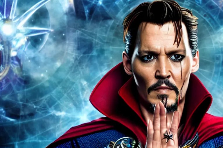 Prompt: film still of Johnny Depp as Doctor Strange in Avengers Endgame, 4k