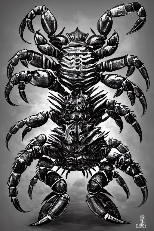 Prompt: armoured warrior humanoid crab monster, symmetrical, highly detailed, digital art, crab themed armour, sharp focus, trending on art station, ambient lighting, berserk, kentaro miura manga art style