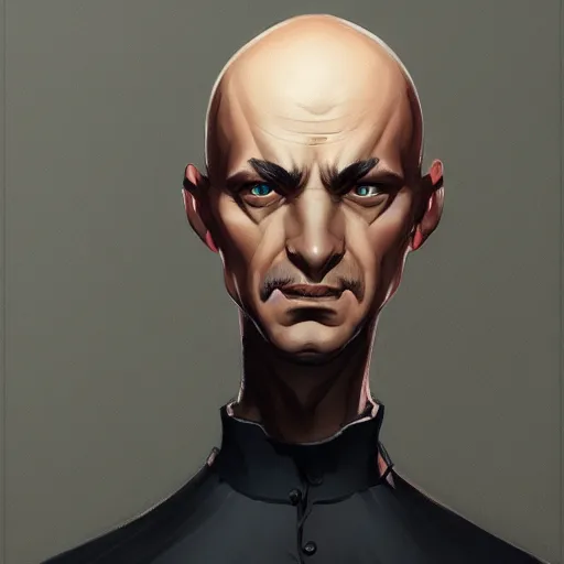 Prompt: bald man with solid black disks over eyes, portrait, behance hd artstation, style of jesper ejsing