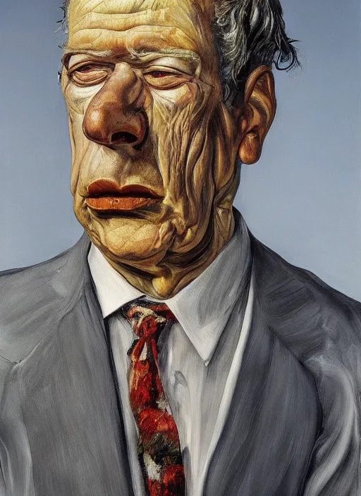 Prompt: Real life Homer Simpson, deceased, painted by Lucian Freud, highly detailed, 8k