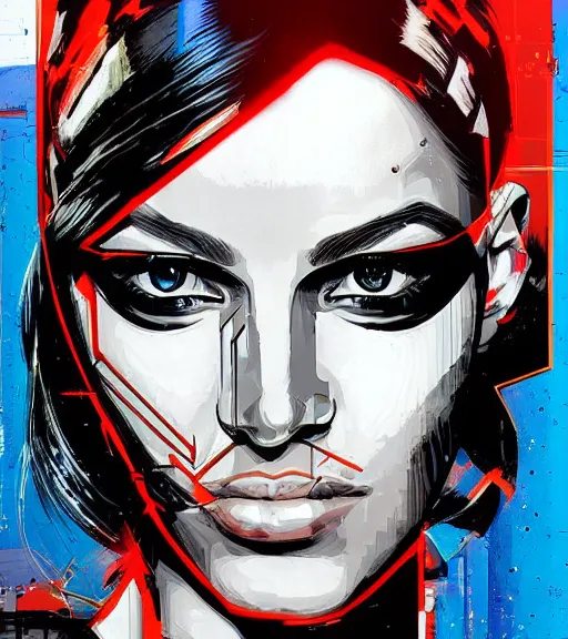 Image similar to portrait of a female android, by DC comics and Sandra Chevrier