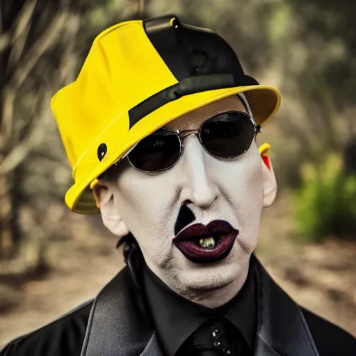Prompt: Marilyn Manson, wearing hi vis clothing, in the Australian outback, portrait photography, bokeh, depth of field, 4k