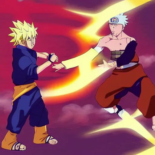 Prompt: “Avatar Aang and Naruto Uzumaki fighting on the battlefield”