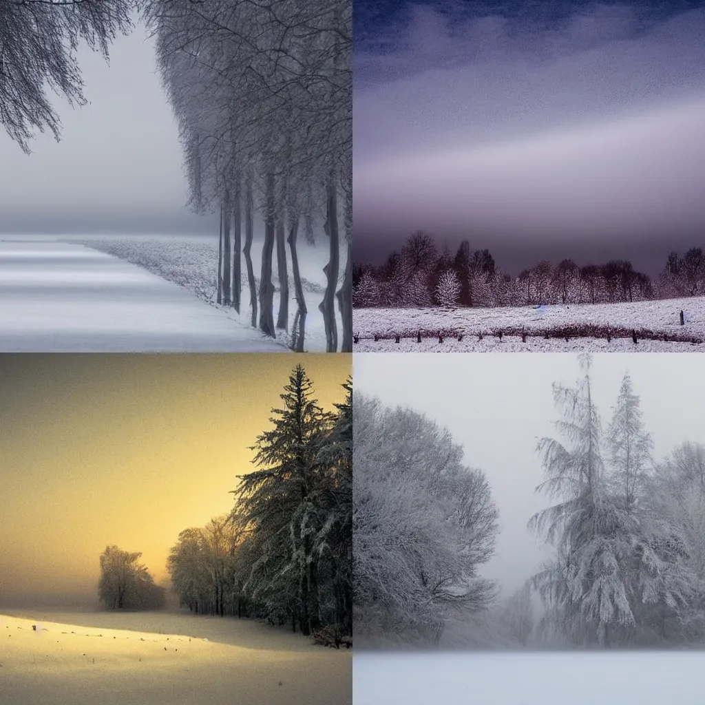 Prompt: winter landscape, ice, mist