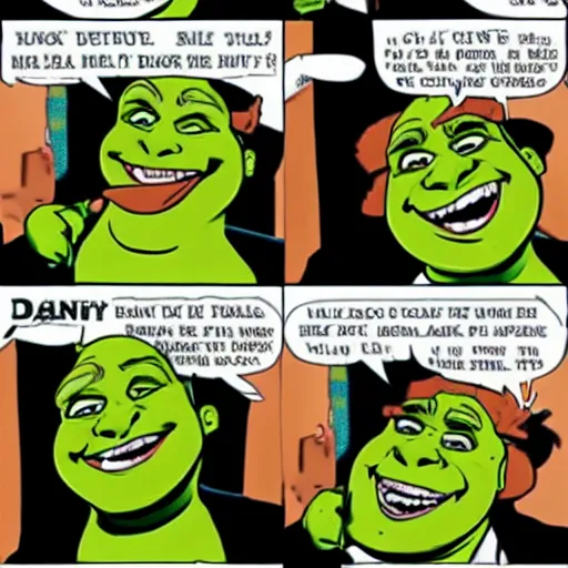 Prompt: danny devito as shrek drunk at a pub