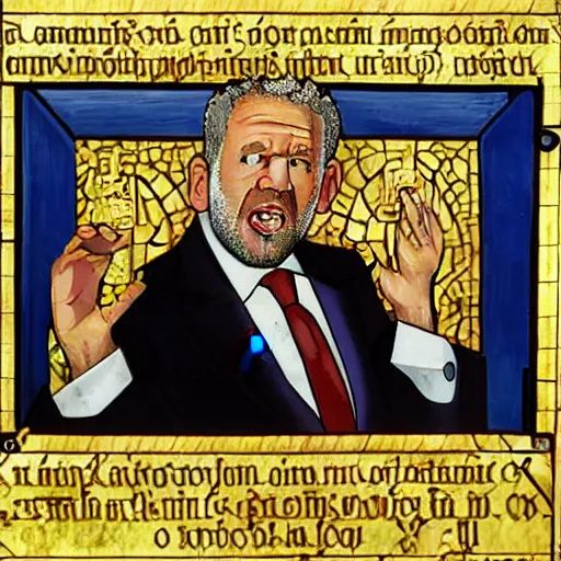 Prompt: Alan Sugar on the Apprentice in the style of byzantine art