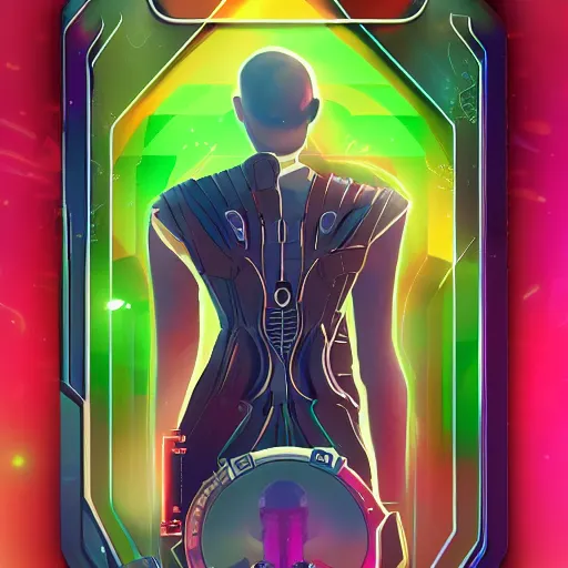 Prompt: Card game illustration, Android Netrunner