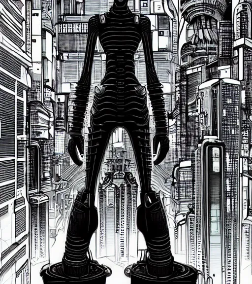 Image similar to portrait bender from futurama in futuristic city, by tsutomu nihei, by h. r. giger