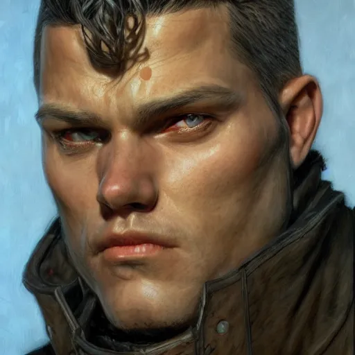 Image similar to Guts, portrait art by Donato Giancola and James Gurney, digital art, trending on artstation