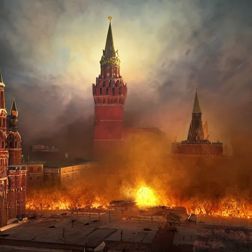 Prompt: huge explosion in Red Square Kremlin in the form of cotton plant, clubs of smoke are cotton plants, beautiful dynamic lighting, cinematic, establishing shot, extremely high detail, photo realistic, cinematic lighting, post processed, concept art, artstation, matte painting, style by frederic church, raphael lacoste, unreal engine 8k