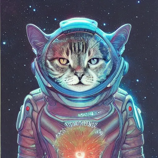 Image similar to a galaxy cat, art by James Jean, Wayne Barlowe, Laure Lipton