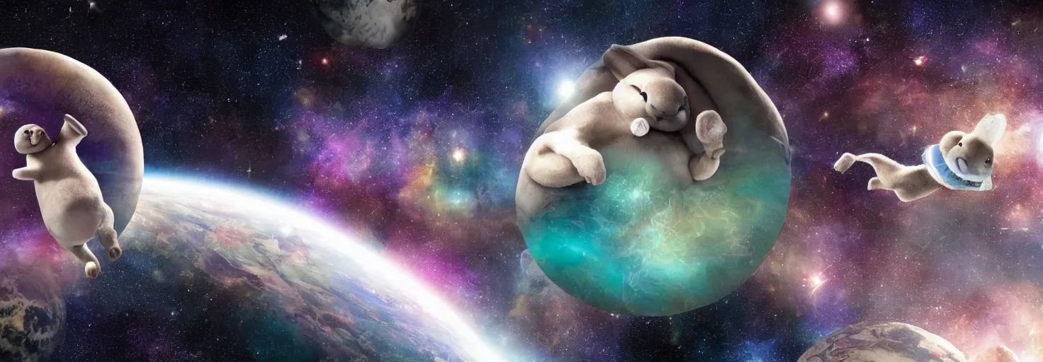 Image similar to photo of big chungus floating in space