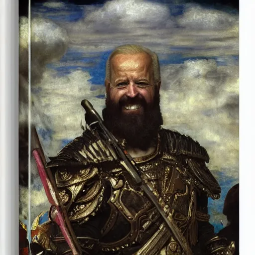 Prompt: joe biden as a bandit king, god of the forge by edgar maxence and caravaggio and michael whelan and delacroix