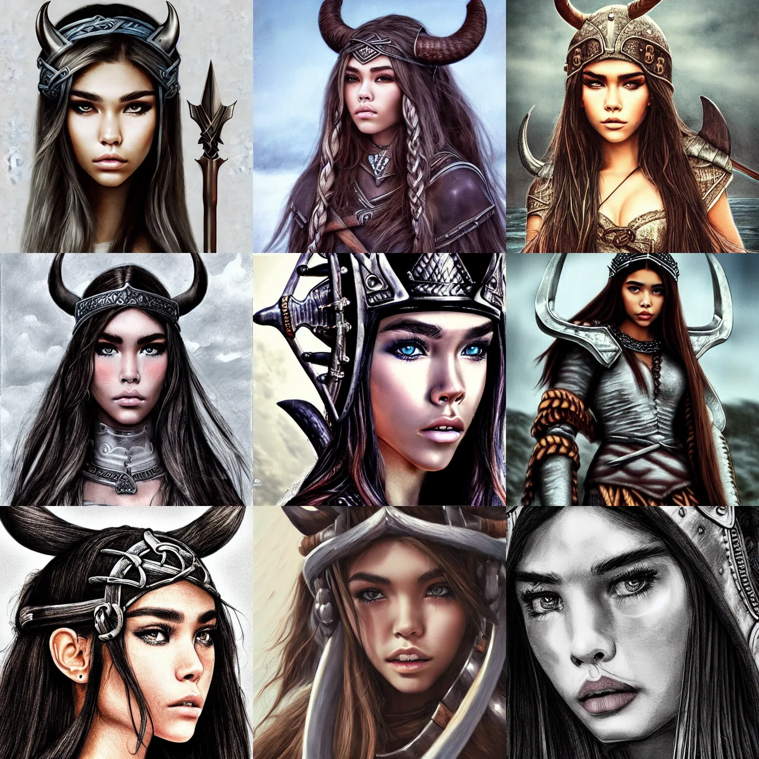 Prompt: madison beer as a viking by wlop style realism intricate details