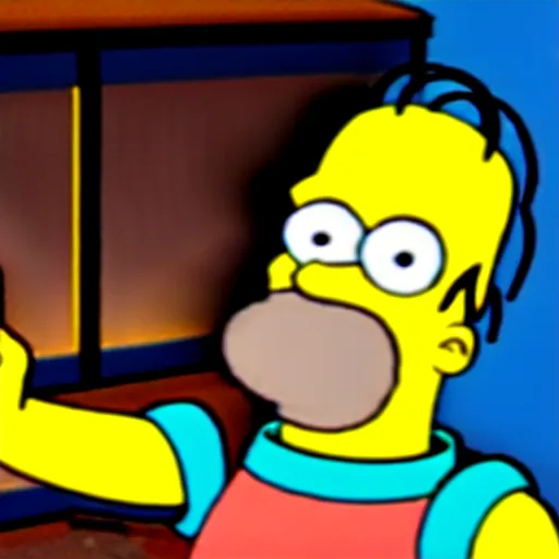 Image similar to homer simpson as an animatronic left in an abandoned warehouse