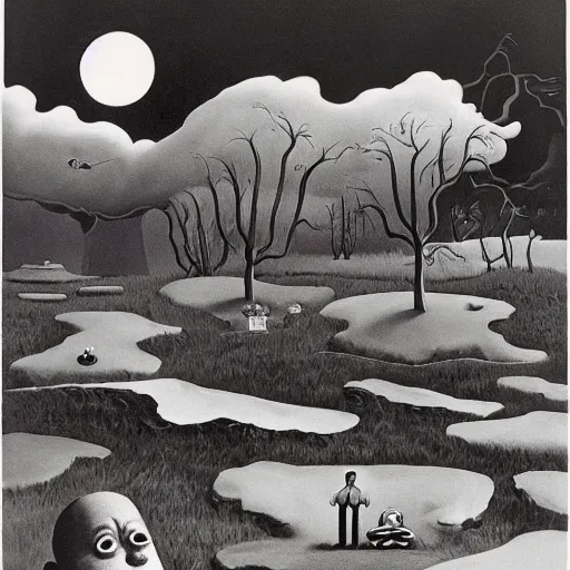 Image similar to A Surreal Landscape by Charles Addams