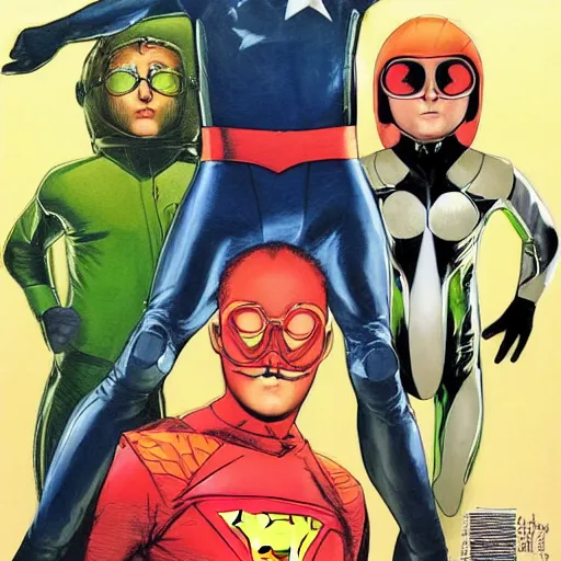 Image similar to Alex Ross and Sergio Bleda and Jérémy Petiqueux and Alex Maleev artwork of a portrait of a boy super scientest in a scace suit costume