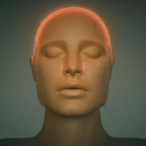 Prompt: human face sculpture made out of rain, neon, rendered in octane, unreal engine, highly detailed, fantasy, realistic, beautiful, cinematic