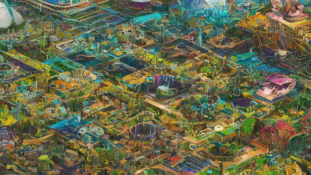 Prompt: a solarpunk landscape, artwork, colorful, insanely detailed and intricate
