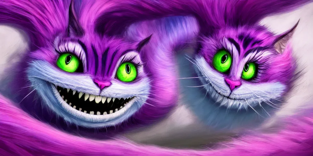 Image similar to The Cheshire Cat, Alice in wonderland, colorful, wide angle, super highly detailed, professional digital painting, artstation, concept art, smooth, sharp focus, no blur, no dof, extreme illustration, Unreal Engine 5, Photorealism, HD quality, 8k resolution, cinema 4d, 3D, beautiful, cinematic, art by artgerm and greg rutkowski and alphonse mucha and loish and WLOP